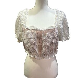 Sparkly Crop Top L, White - Ruffles cottagecore boho